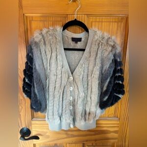 Hale Bob black, grey & beige ombré fur short sleeve sweater cardigan XS/S